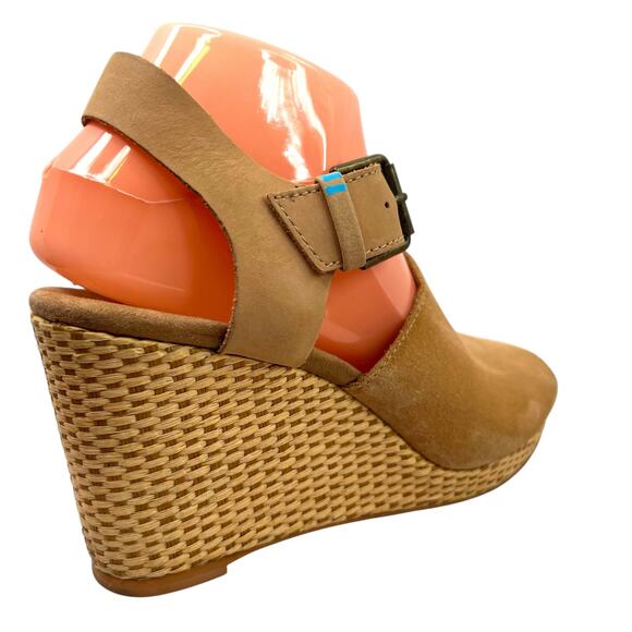 TOMS Tropez Wedge Platform Sandal 3 inch Heel in Honey Suede Leather Women's 8.5 - Picture 7 of 15